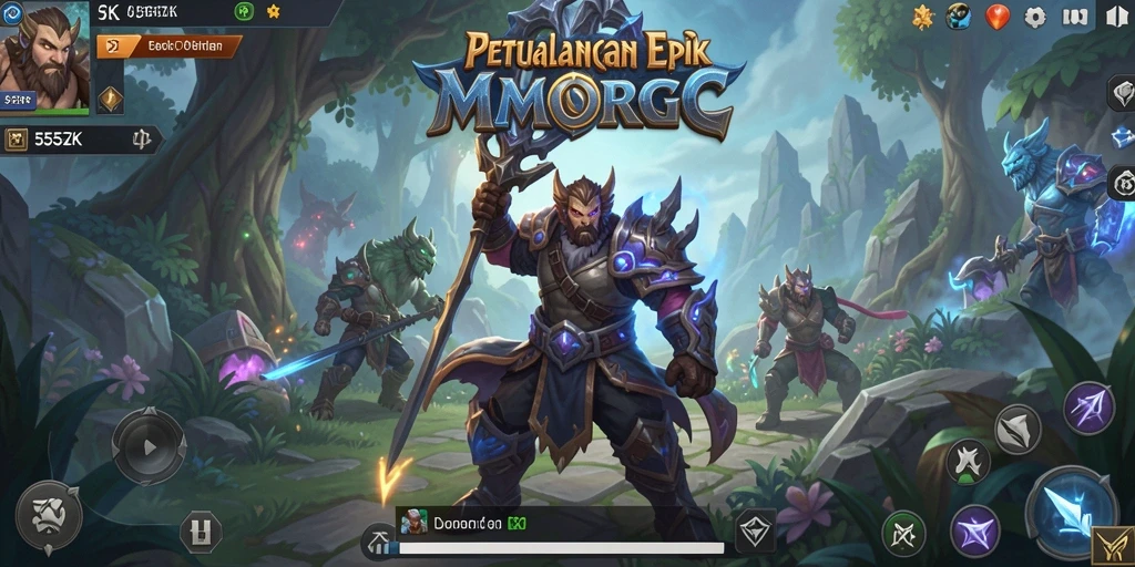 Tangkapan layar gameplay 555ZK yang menunjukkan pertarungan epik di MMORPG.