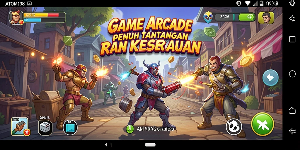 Tampilan menarik dari gameplay ATOM138 yang menambah keseruan bermain arcade.