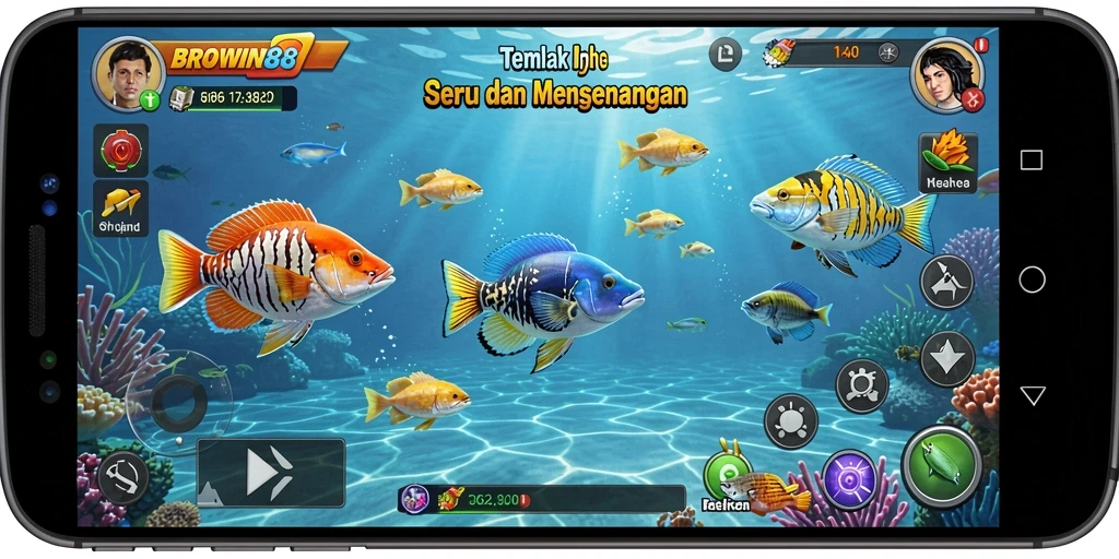 Screenshot gameplay BROWIN88 dengan aksi menembak ikan yang mendebarkan.