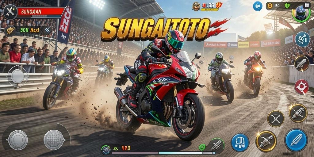 Tampilan gameplay balapan motor yang menegangkan di SUNGAITOTO.