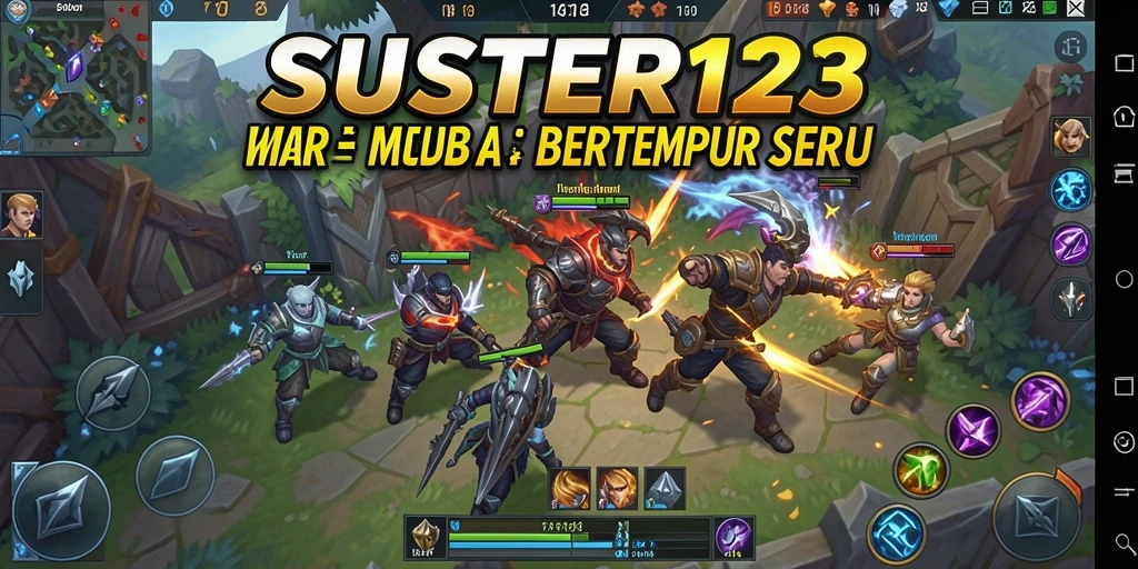 Tangkapan layar SUSTER123 menampilkan pertarungan seru antara hero dalam arena MOBA.